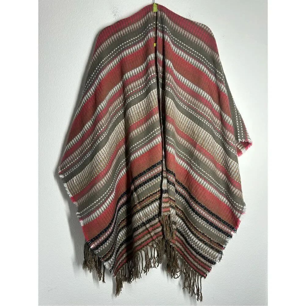 Maurices Earth tone Plaid Shawl/Wrap Aztec Pattern OS  Brown Green Boho * Notes
